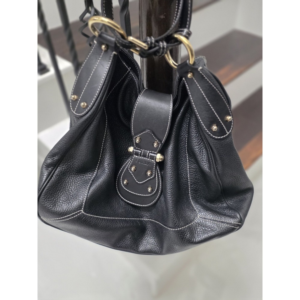 Furla Hobo Shoulder bag -Made in Italy- Black Pebbled leather